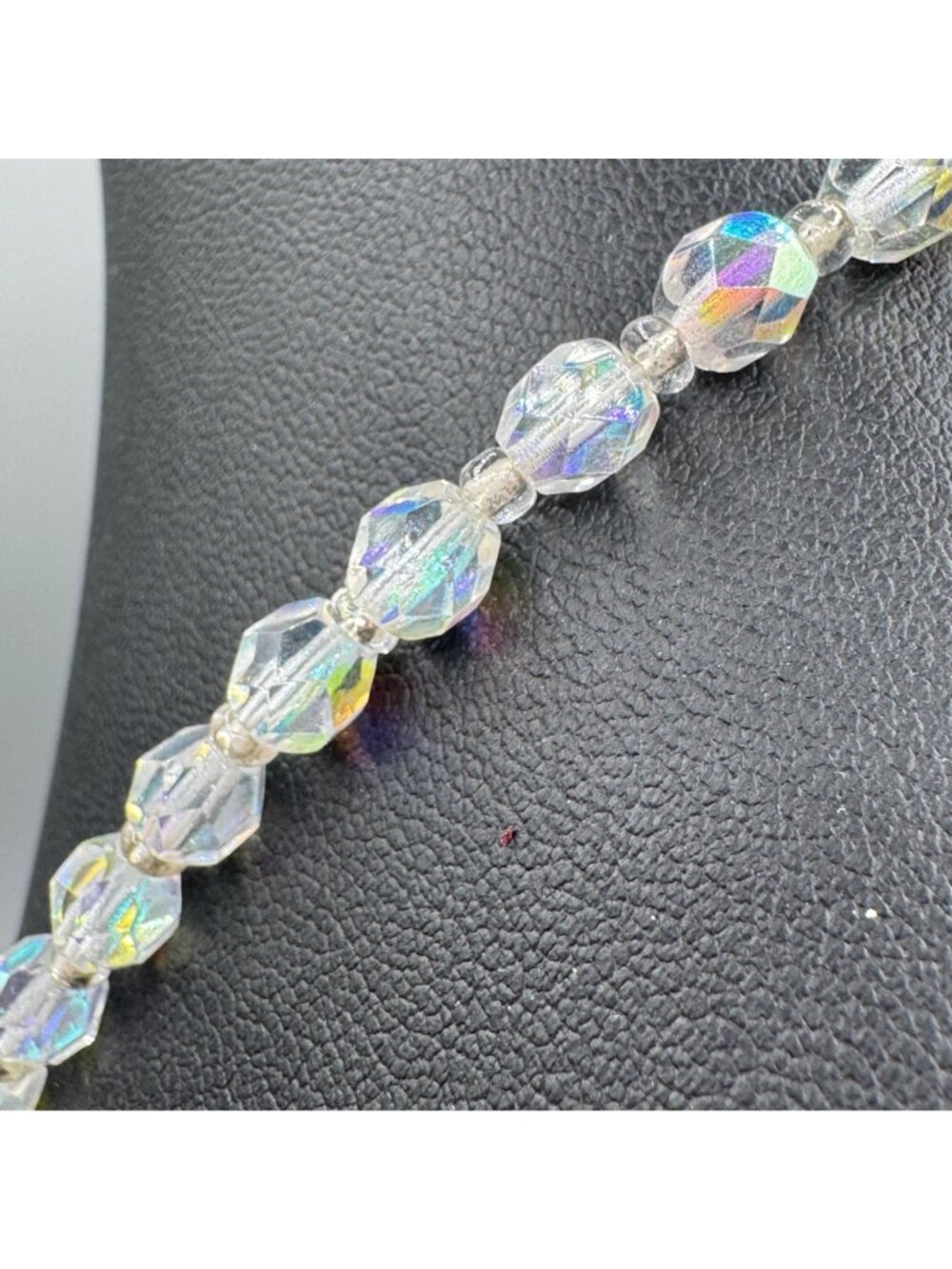 Vintage Crystal Bead Necklace Earrings Aurora Borealis Wedding Bride Prom 19" - Picture 8 of 11